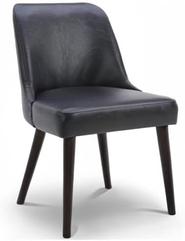 CHITA Mid-Century Modern Dining Chair, Upholstered Fabric Accent Chairs, Set of 2, PU Leather in Black (Dark Gray)