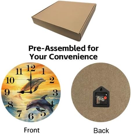 Wall Clock,Dolphin Kitchen Decor and Accessories, Decorative Battery Operated Clocks for Living Room Bedroom Bathroom Farmhouse, 10 Inch