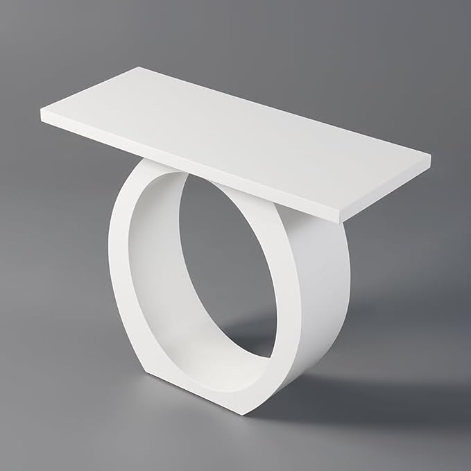 LOVEDIMA 39.4" Modern Entryway Console Table - Slim White Wooden Design with Circle Base, Space-Saving for Hallway, Living Room & Small Spaces (Easy Assembly) (White)