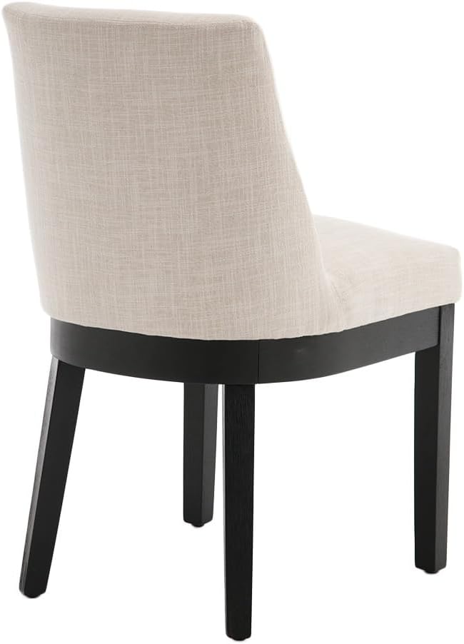 Modern Dining Chairs Set of 2 Comfortable Dining Room Chairs with Back, Linen Fabric Upholstered Kitchen Side Chair with Black Wood Legs for Living Room, Beige