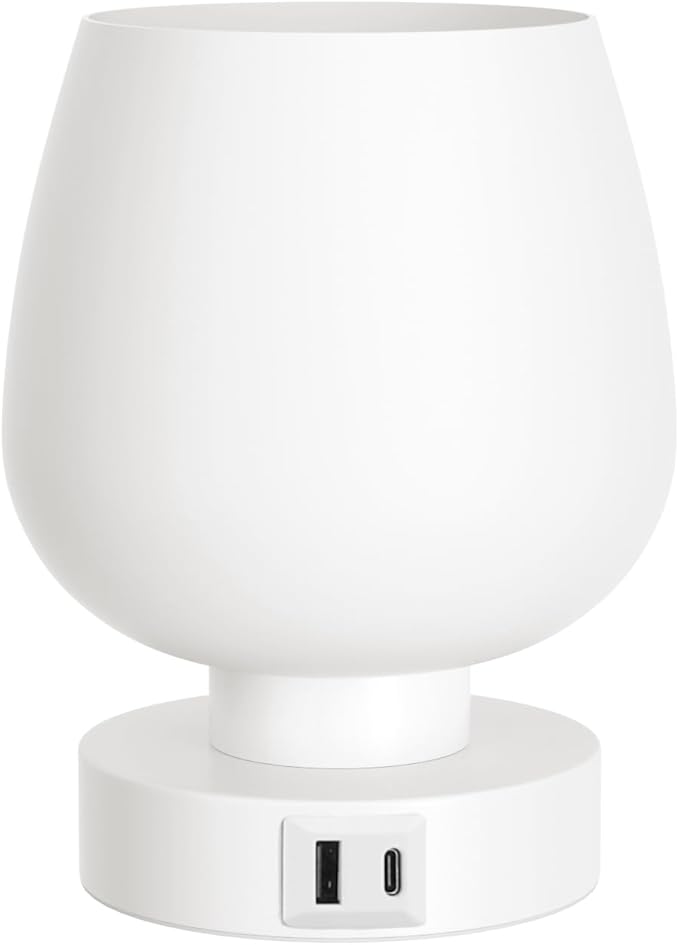 Touch Table Lamp for Nightstand - Bedside Lamp with USB C+A Charging Ports for Bedroom Living Room Night Stands, Desk Lamp with White Glass Shade for Small Spaces, 3 Way Dimmable, LED Bulbs, Gifts