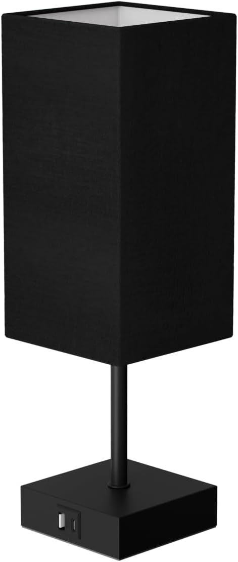 Sailstar Table Lamp for Bedroom, 3 Way Dimmable Touch Bedside Lamp, Small Lamp with 2 USB C+A Charging Ports, Black Nightstand Lamps for End Table, Living Room, Desk, Bulb Included