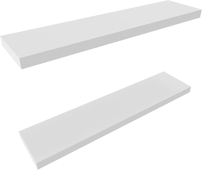 Colima Bathroom Floating Shelves for Wall, 36" Floating Wall Mounted Shelf, Rustic Wood Storage Hanging Shelf for Home Organization, Bathroom, Kitchen, Living Room (Set of 2, White)