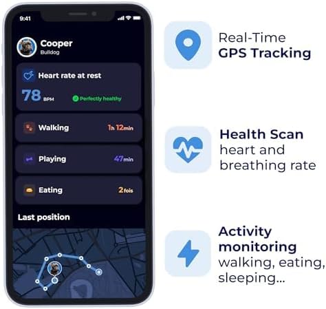 Minitailz - Health & GPS Tracker for Dogs #1 - Cardiac and Respiratory Scan - Real-time Location - Activity and Well-Being Analysis - Compact, Lightweight, and Easy to Install