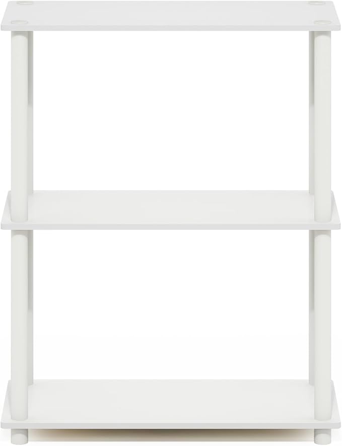 Furinno Turn-N-Tube Storage Shelves, 3-Tier Book Shelf, Corner Shelf, Toolless Open Shelves, for Organization and Storage, Living Room, Garage, Home Office, White