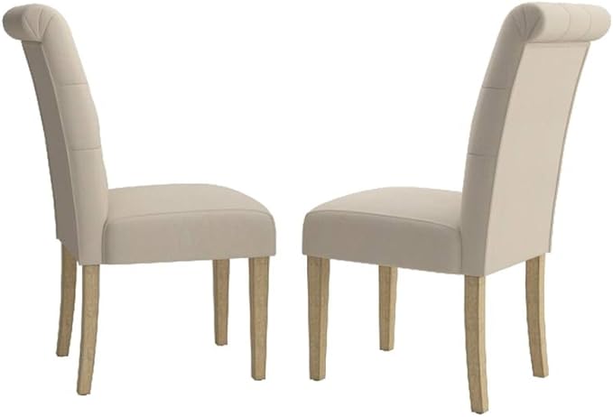 Roundhill Furniture Habit Solid Wood Tufted Parsons Dining Chair (Set of 2), Tan