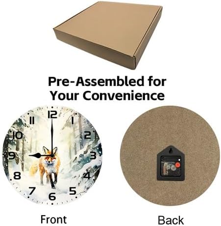 Wall Clock,Fox Kitchen Decor and Accessories, Decorative Battery Operated Clocks for Living Room Bedroom Bathroom Farmhouse, 10 Inch