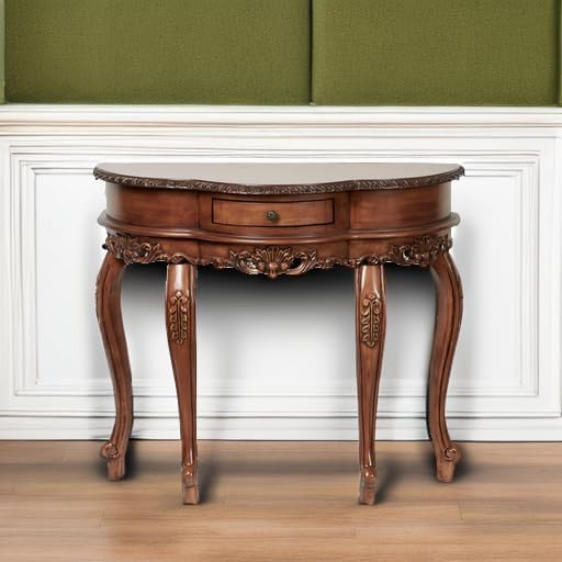 Touch of Class Traditional Delegato II Natural Cherry Classic Wooden Console Table - Handcrafted Wood - Victorian Style - Decorative Regal Furniture - Half Circle Moon Shape - Elegant Display