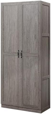 Manhattan Comfort Hopkins Modern Freestanding Storage Cabinet with 4 Adjustable Shelves & Soft Close Doors, Tall Multipurpose Organizer for Kitchen, Pantry, Garage, Mudroom, Set of 1, Grey