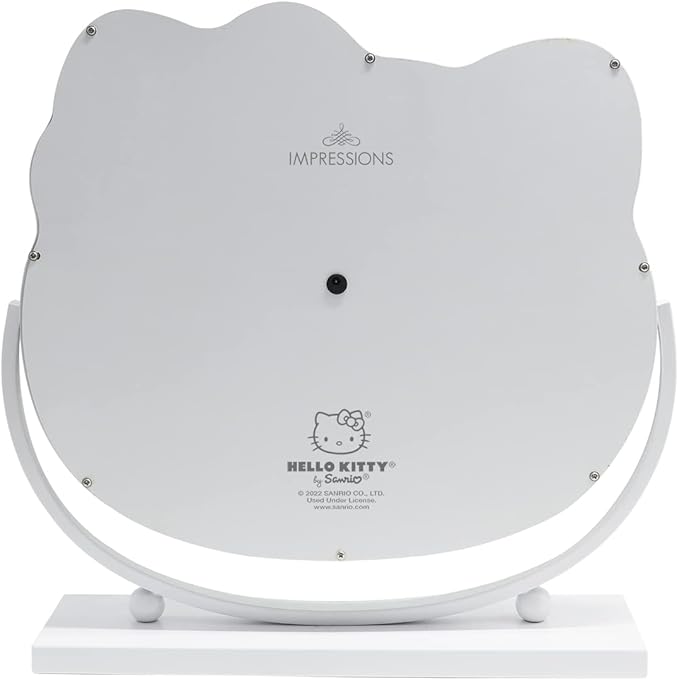 Impressions Vanity Hello Kitty Kawaii Desk Mirror with Lights and Adjustable Tilt, Multi Color Changing LED Strip Lighted Makeup Mirror with Touch Sensor Dimmer Switch for Desk