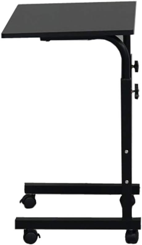 Goujxcy Sofa Side Table C Shaped End Table with Wheels, Rolling Bedside Laptop Table Snack Table TV Tray, Height Adjustable, Wooden Top & Metal Frame