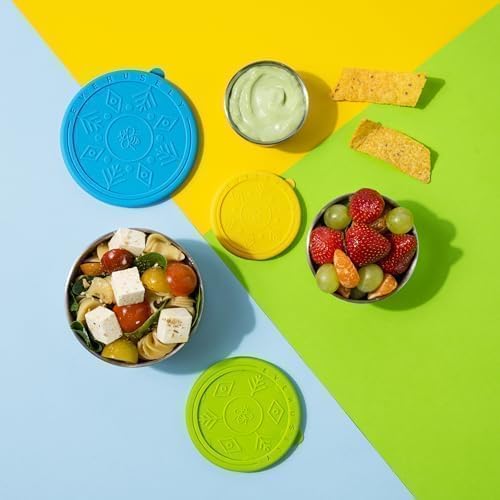 Everusely - Stainless Steel Food Containers - 3 Pack, Summer - Metal Lunch Box - Nesting Snack Containers for Office, Home Food Storage - Leakproof Silicone Lids - Dishwasher and Freezer Safe