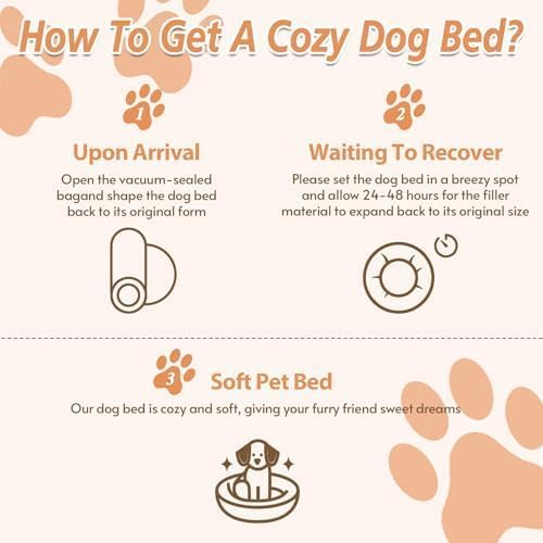 JOLLYVOGUE Calming Dog & Cat Bed for Large Dogs, Anti-Anxiety Donut Cuddler Cozy Soft Round Bed with Anti-Slip Bottom, Fluffy Faux Fur Plush Cushion Beds for Medium Dogs (36")