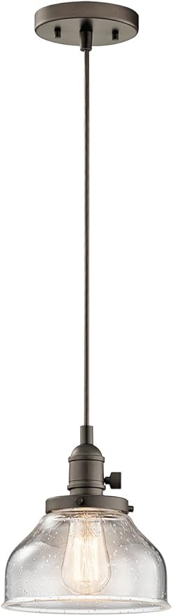 KICHLER Avery 8.5" 1 Light Bell Mini Pendant with Clear Seeded Glass Olde Bronze®
