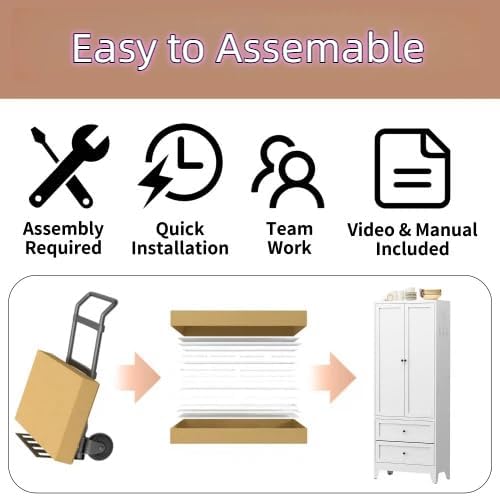 72'' Storage Cabinet, 2 Adjustable Shelves Kitchen Pantry with 2 Drawers, Tall White Metal Storage Cabinet with External Hooks, Modern Freestanding Heavy-Duty Pantry for Kitchen