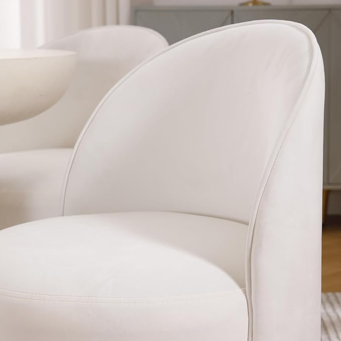 Modern Barrel Dining Chairs Set of 4, Swivel Base White Accent Chair 360°Rotating Vanity Chair Mid-Century Dining Side Chair Kitchen Chair for Living Room, Bedroom, Home, Office, Kitchen