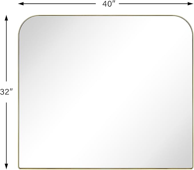 32x40'' Brushed Brass Arch Mantel Mirror Arched Rounded Corner Mirror for Bathroom, Living Room or Powder Room