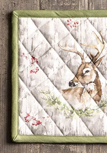 Maison d' Hermine Pot Holders 100% Cotton Heat Resistant Potholders 8" x 8" Hot Pads with Loop for Thanksgiving Christmas Decorations BBQ Cooking Baking Handling Hot Pans (Pack of 1, Mountain Life)