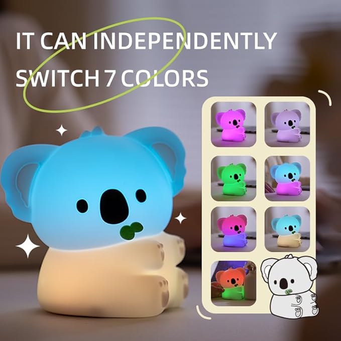 Koala Night Light for Adults Kids,Dimmable Bedside Lamp,Touch Control Night Lamp with 7 Colors 30Min Timer,Used for Camping Party Room Decor Thanksgiving Day Halloween Christmas Birthday Gifts