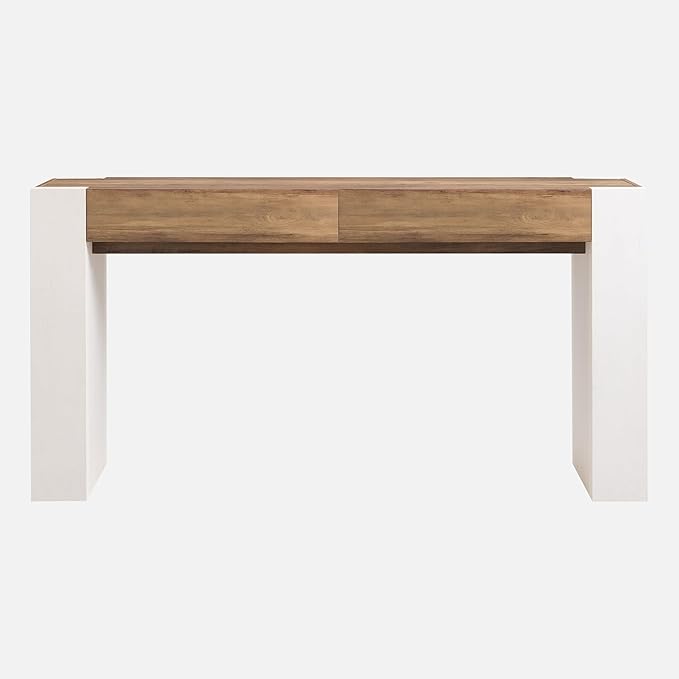 OKD Modern Entryway Console Table, Sofa Table with Drawers, 63" Long Hall Table Behind Couch, Thick Wood Design for Living Room, Hallway - Antique White