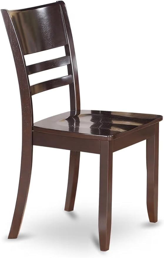 East West Furniture LYC-CAP-W Lynfield Dining Room Chairs - Ladder Back Solid Wood Seat Chairs, Set of 2, Cappuccino