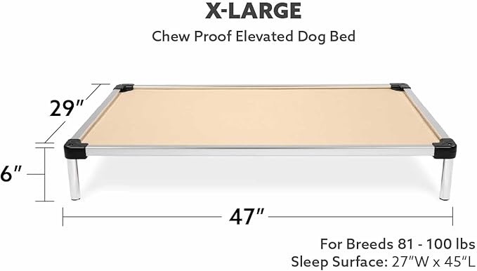 K9 Ballistics Chew Proof Elevated Cooling Dog Bed - Made for Aggressive Chewers, Virtually Indestructible, Ripstop Fabric with No Padding, Pre-Assembled - XL, Sandstone