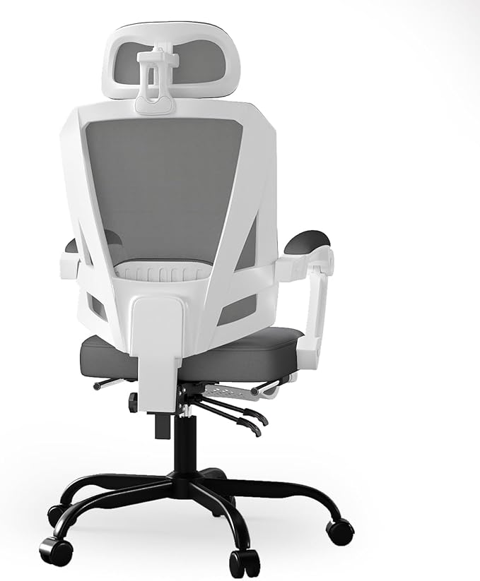 Ergonomic Office Chair with Footrest, High Back Swivel Mesh Desk Chair, Big and Tall Rolling Computer Chair with Headrest, Lumbar Support, 3-Level Tilt Backrest for Home, Bedroom, Work