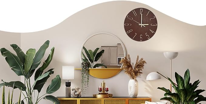 Wall Clock, Silent Clock, Wall Clocks Battery Operated, 12 inch Modern Wall Clock, Suitable for Offices, Living Rooms, Kitchens, Homes, Schools (Retro Brown Without Second Hand)