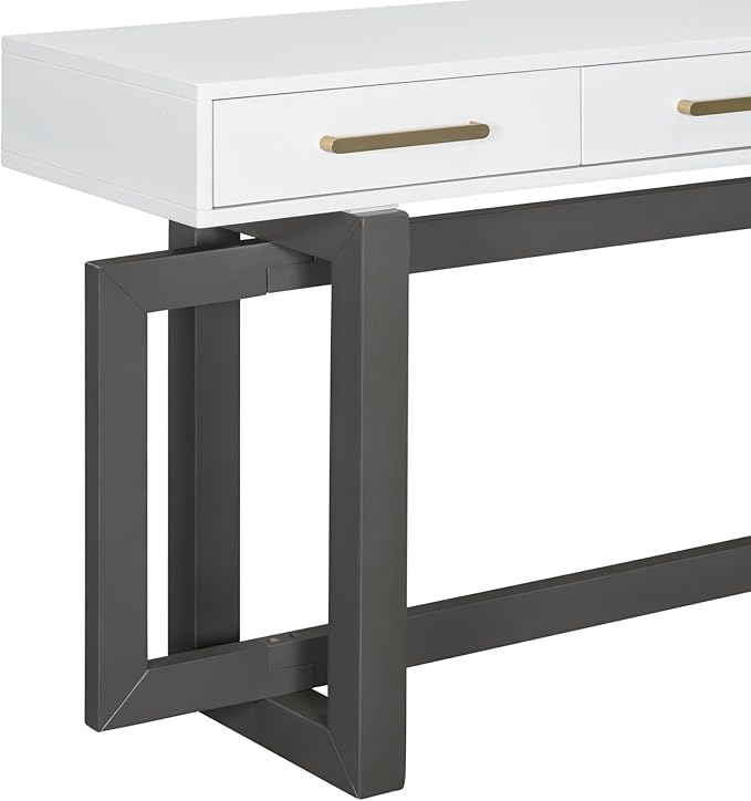 57” Console Sofa Table with 3 Storage Drawers, Modern Long Narrow Behind Couch Furniture for Living Room, Entryway, Foyer, Entrance, Hallway, Front Door, Corridor, Grey and White