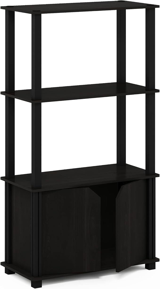 Furinno Brahms 4-Tier Multipurpose Bookcase/Bookshelf/Display Shelf/Display Rack with Door, Espresso/Black