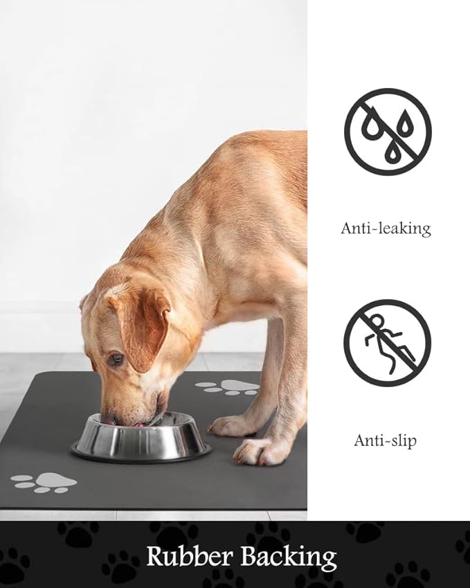 Pet Feeding Mat-Absorbent Dog Mat for Food and Water Bowl-No Stains Quick Dry Water Dispenser Mat-Dog Accessories Pet Supplies-Bowl for Messy Drinkers(Darkgrey,17"x34"