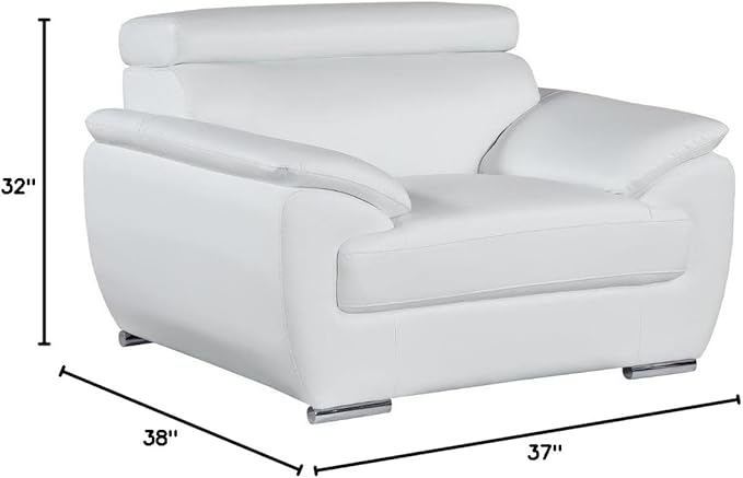 Blackjack Furniture 4571 Veal Collection Modern Genuine Leather Accent Chair with Adjustable Headrest, Sturdy Wood Frame and Stainless Steel Legs, Stylish Living Room Arm Chair, White