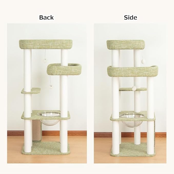 53'' Wooden Cat Tree Tower for Indoor Cats, Modern Natural Wood Cat Furniture with Cozy Beds, Scratching Post and Clear Hammock for Kittens and Adult Cats (Green 53'')