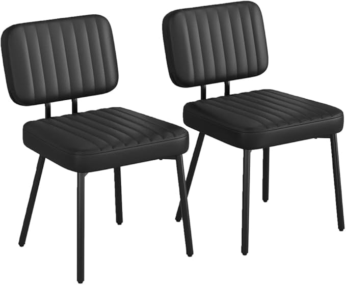 Dining Chairs, Upholstered Mid Century Modern Kitchen Dining Room Accent Chairs with Faux Leather Cushion Seat & Metal Legs for Kitchen, Living Room (Black, Set of 2)
