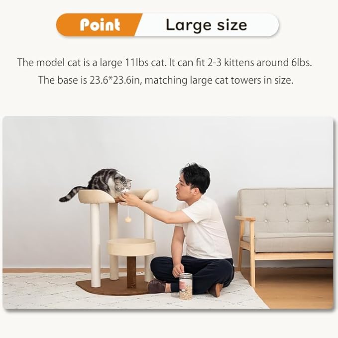 PETTIFUL Cat Tree for Large Cats, Modern Cat Tree Tower with Wide Shelves Cotton Scratching Posts, Super Sturdy Base, Cozy Perches, and Interactive Toys for Indoor Kittens (71cm White)