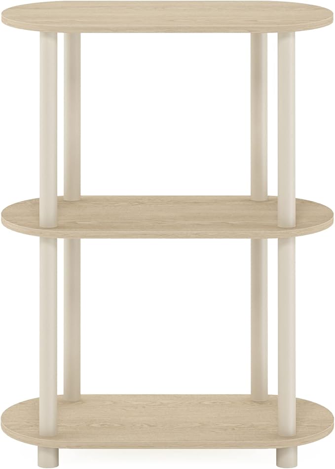 Furinno Turn-N-Tube No Tools 3-Tier Modern Oval Side Display Rack, Bauhaus Oak/Beige