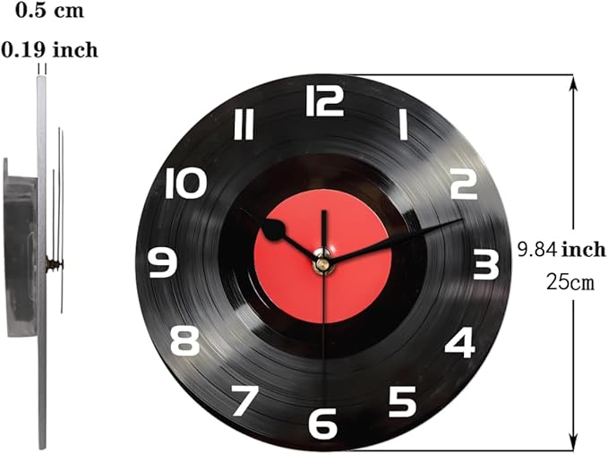 Vintage Vinyl Record CD Wall Clock Battery Operated 10 in Round Wall Clocks Slilent Non Ticking Quartz Analog Clock for Bedroom Kids Living Room Classroom Decor