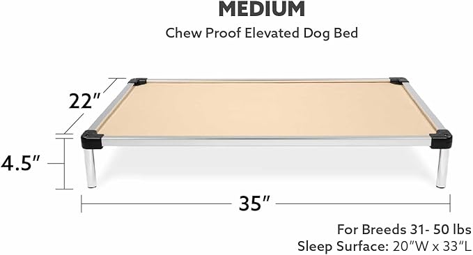 K9 Ballistics Chew Proof Elevated Cooling Dog Bed - Made for Aggressive Chewers, Virtually Indestructible, Ripstop Fabric with No Padding, Pre-Assembled - Medium, Sandstone