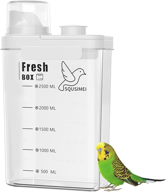 3 Qt/2.8 L Bird Seed Storage Container with Lids Airtight Measuring Cup, Bird Seed Dispenser Pet Food Container Are Used to Store Bird Food, Chicken Feed BPA Free (2.8L, White)