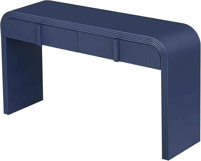 55'' Fluted Console Table with Storage Drawers, Wood Modern Curved Entryway Table with Storage for EntryWay, Hallway, Foyer (Navy Blue)