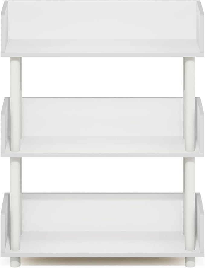 Furinno Turn-N-Tube 3-Tier Display Shelf, Storage Shelves, Book Shelf, Open Shelves with Rounded Corner Top Edges, for Organization and Storage, Living Room, Home Office, White