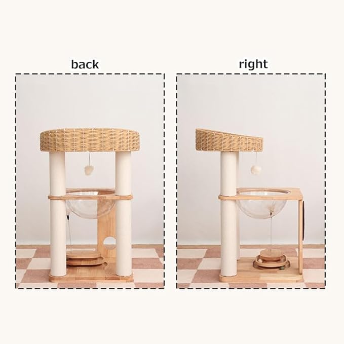 Wood Cat Tree for Large Cats, Modern Cat Tree Tower with Wide Shelves Cotton Scratching Posts, Super Sturdy Base, Cozy Perches, and Interactive Toys for Indoor Kittens 31-Inch