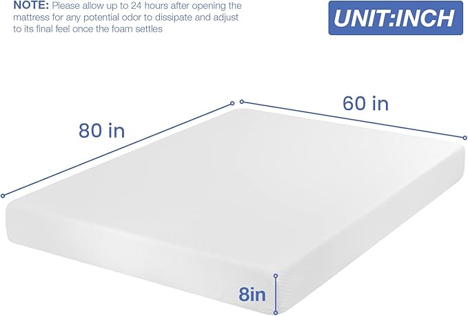 FDW | 8 Inch Queen Mattress | Medium Firm | Gel Memory Foam Mattress | White | Bed in a Box, CertiPUR-US Certified | Pressure Relief, Cooling Ventilated Foam | Washable Removable Cover