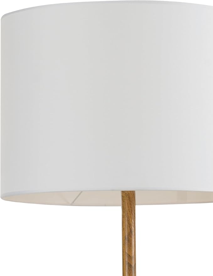 Globe Electric Novogratz x Globe Harrington 65" Floor Lamp, 2-Tone Faux Wood Base, White Fabric Shade, Socket Rotary Switch 67225