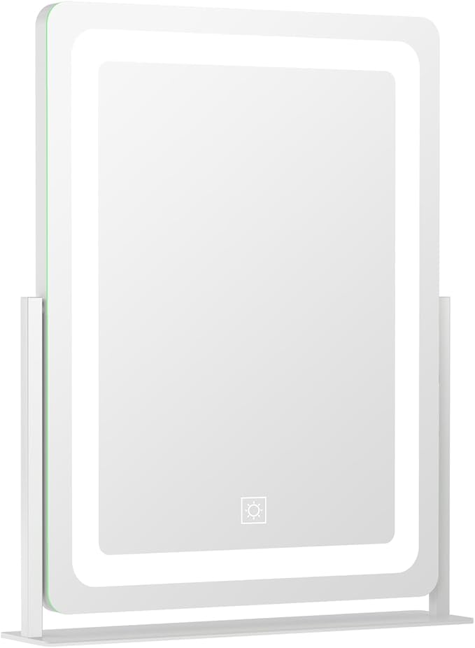 PRIMETEK Vanity Mirror with Lights, 19"x22" Large Makeup Mirror with Lights, LED Lighted Makeup Mirror, Touch Screen with 3-Color Lighting, Dimmable for Vanity Desk Tabletop, Bedroom, White