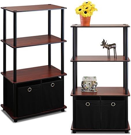 Furinno Go Green 4-Tier Multipurpose Storage Rack Shelving Unit with Bins (Set of 2), Beech