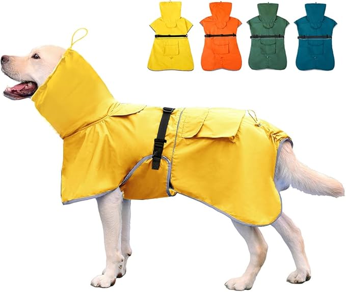 Waterproof Dog Raincoat Hooded Slicker Poncho Raincoat for Medium Large Dogs, Adjustable Dog Rain Coat Jacket(Yellow, 6XL)