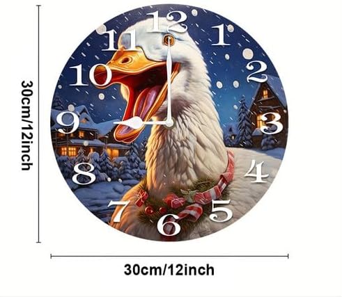 Christmas Goose Wall Clock Large Silent Non-Ticking Battery Operated Modern Clocks for Living Room Decor/Bedroom/Office (12x12 in)