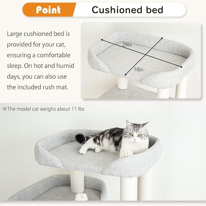 Wooden Cat Tree Tower for Indoor Cats 53'', Modern Natural Wood Cat Furniture with Cozy Beds, Scratching Post and Clear Hammock for Kittens and Adult Cats (Gray)