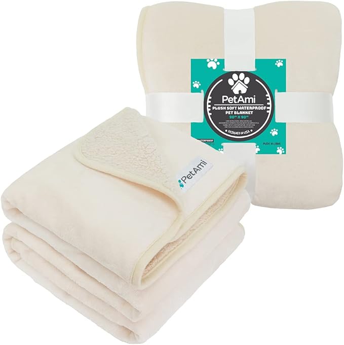 PetAmi Waterproof Dog Blanket for Extra Large Dogs, Pee Proof for Bed Couch, Reversible for Puppy Indoor Cat, Soft Dog Crate Cover Washable, Queen 90x90 Beige
